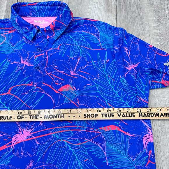 Birdie Bound Polo Shirt Mens Large Blue Short Sleeve Floral Golf Casual - Picture 6 of 9